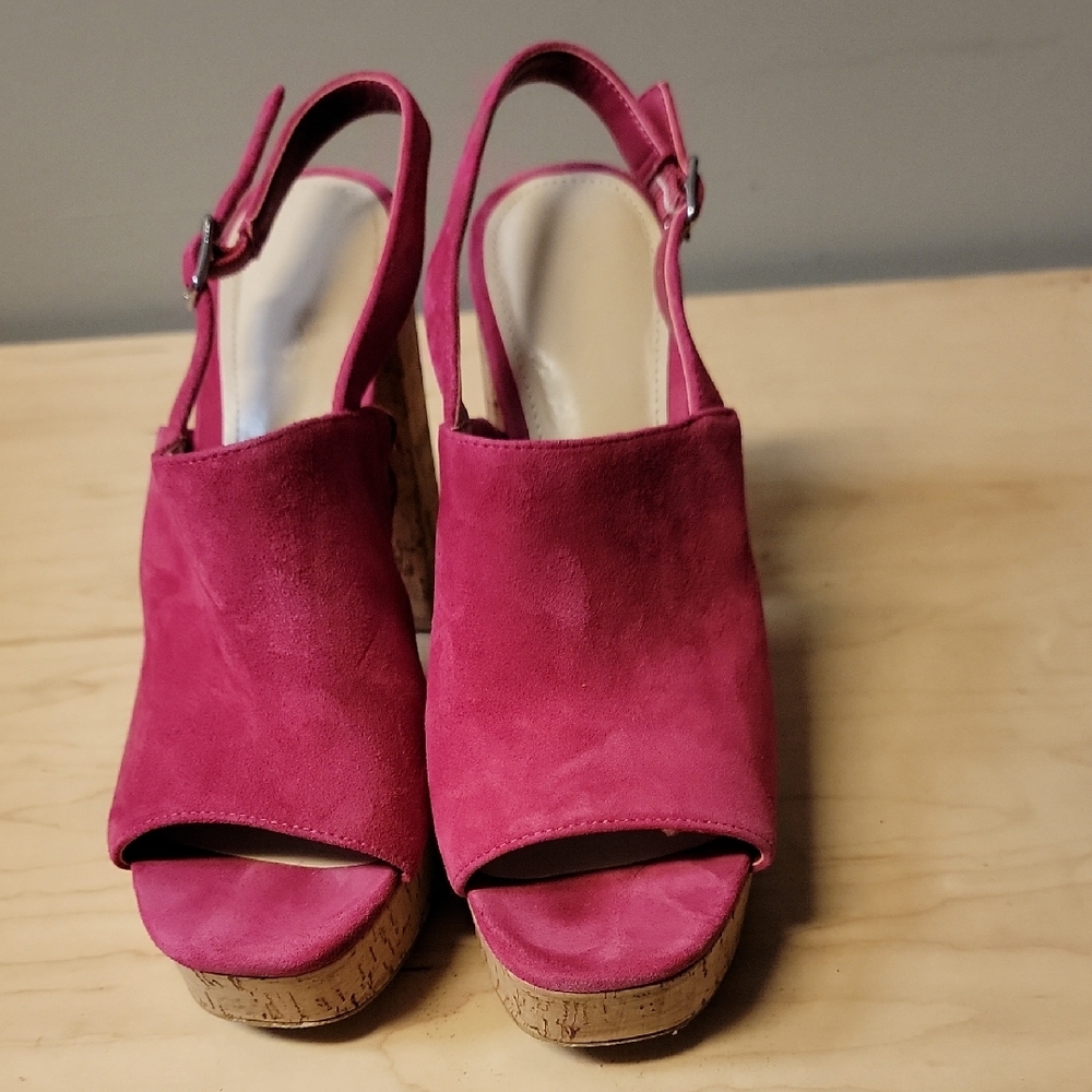Guess Fuchsia Suede Wedge Sandals
